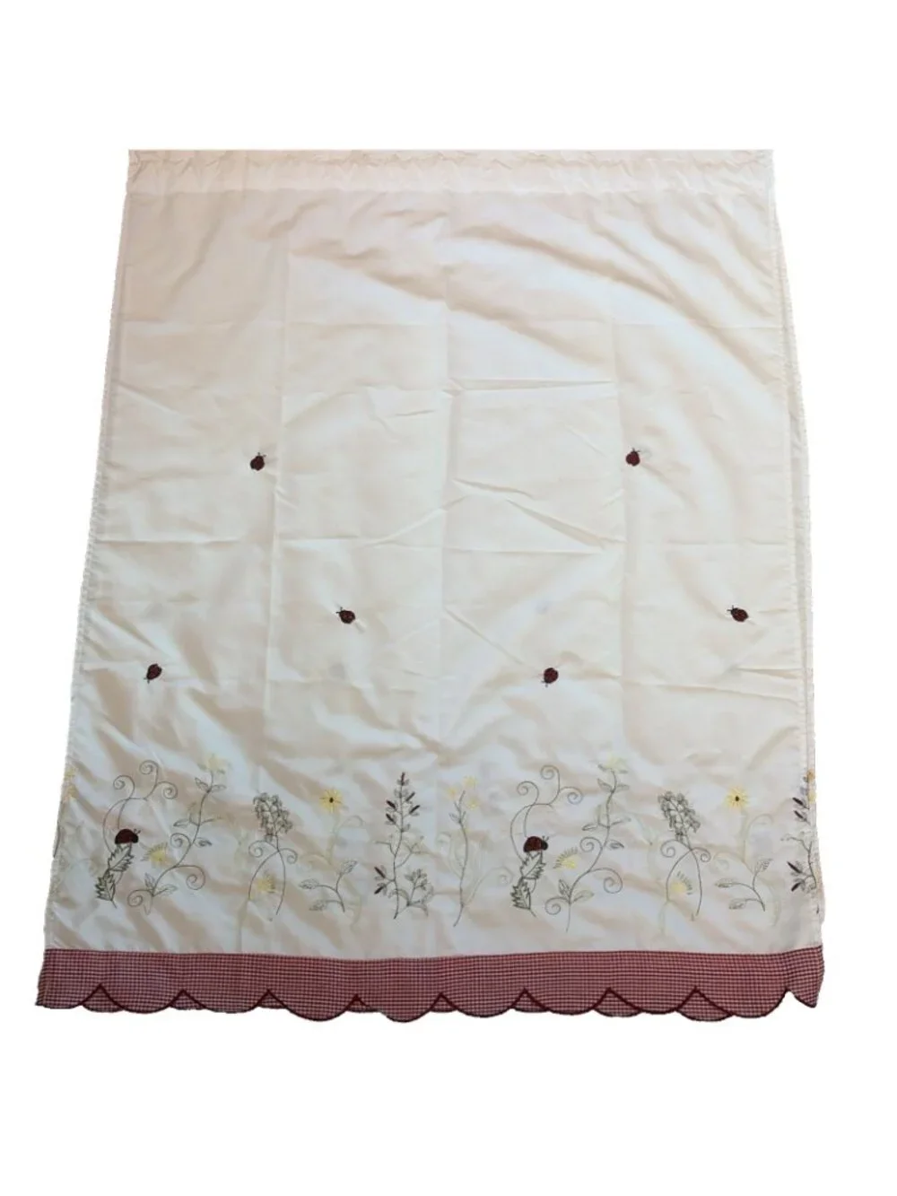 Lorraine Ladybug Meadow Valance & Panels Curtain Set Red Gingham Cottagecore
